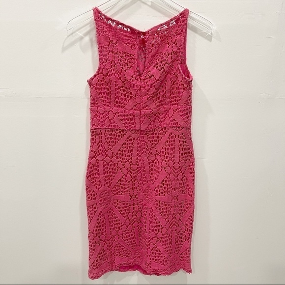 Trina Turk Sleeveless Sheath Dress Pink Crochet Lace 4 - Picture 2 of 7